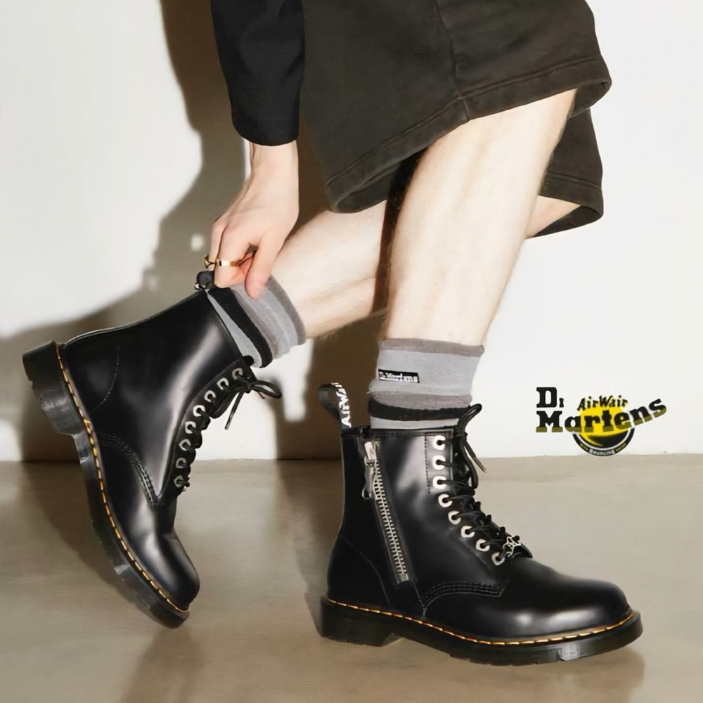 Dr. Martens 1460 Smooth Leather Zip/Lace-up Boots Black - Picture 4 of 4
